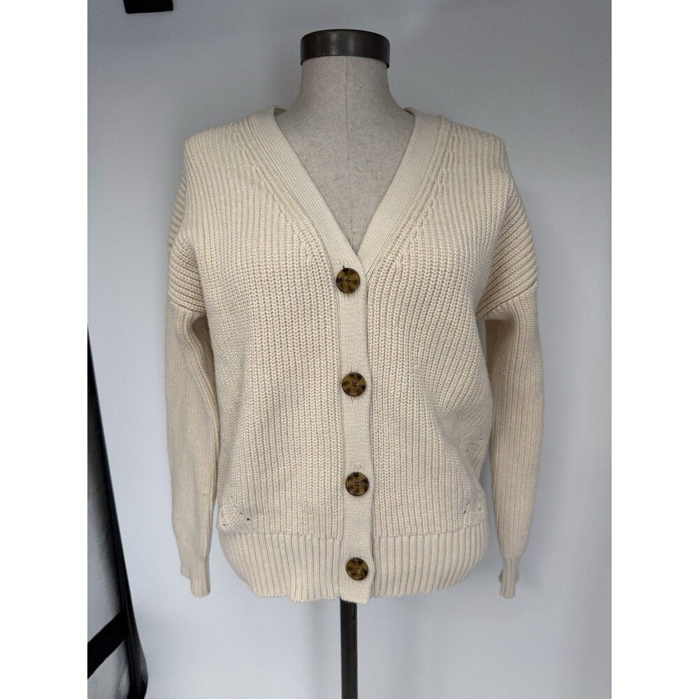 Duluth Trading Women's Cardigan Sweater Sz S Ivory 4 Button Quiet Luxury